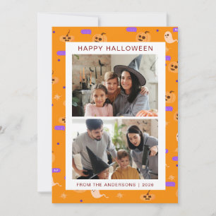Minimalist Modern Spooky Happy Halloween 2 Photo Holiday Card