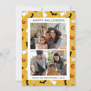 Minimalist Modern Spooky Happy Halloween 2 Photo Holiday Card