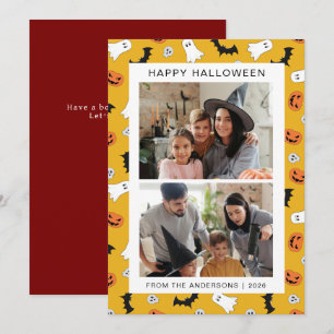 Minimalist Modern Spooky Happy Halloween 2 Photo Holiday Card