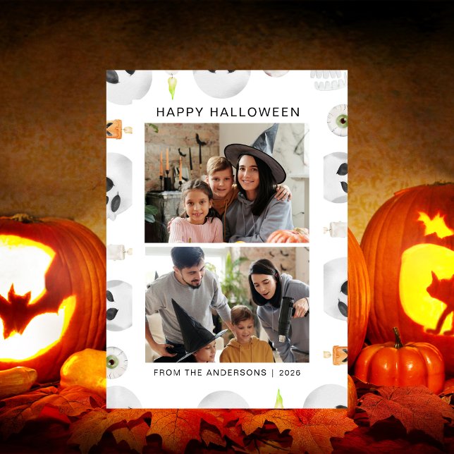 Minimalist Modern Spooky Happy Halloween 2 Photo Holiday Card (Creator Uploaded)