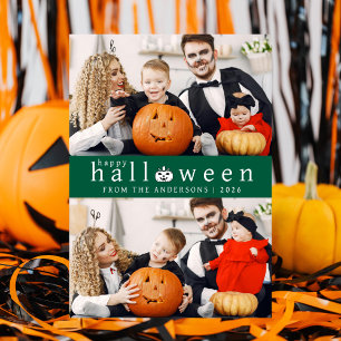 Minimalist Modern Spooky Happy Halloween 2 Photo Holiday Card