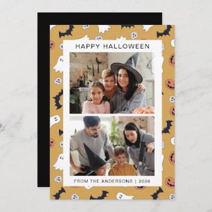 Minimalist Modern Spooky Happy Halloween 2 Photo Holiday Card
