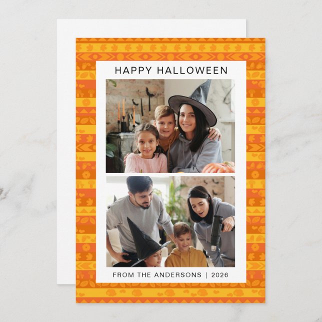 Minimalist Modern Spooky Happy Halloween 2 Photo Holiday Card (Front/Back)