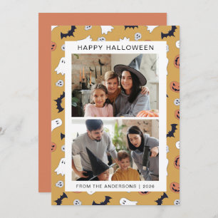 Minimalist Modern Spooky Happy Halloween 2 Photo Holiday Card