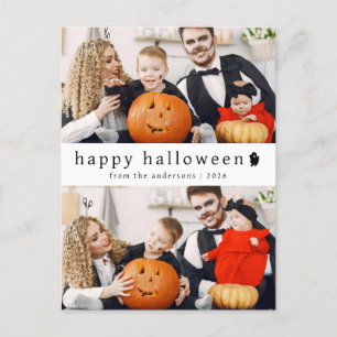 Minimalist Modern Spooky Happy Halloween 2 Photo Holiday Postcard