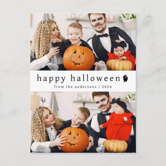 Minimalist Modern Spooky Happy Halloween 2 Photo Holiday Postcard (Front)