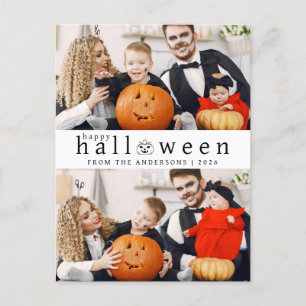 Minimalist Modern Spooky Happy Halloween 2 Photo Holiday Postcard