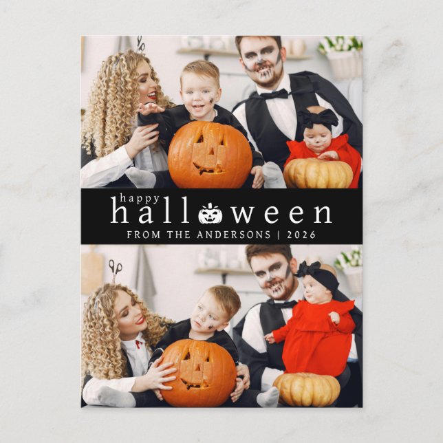 Minimalist Modern Spooky Happy Halloween 2 Photo Holiday Postcard (Front)