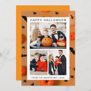 Minimalist Modern Spooky Happy Halloween 3 Photo Holiday Card