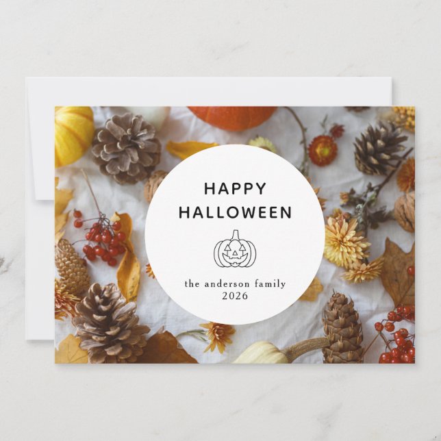 Minimalist Modern Spooky Happy Halloween 3 Photo Holiday Card (Front)