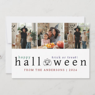 Minimalist Modern Spooky Happy Halloween 3 Photo Holiday Card