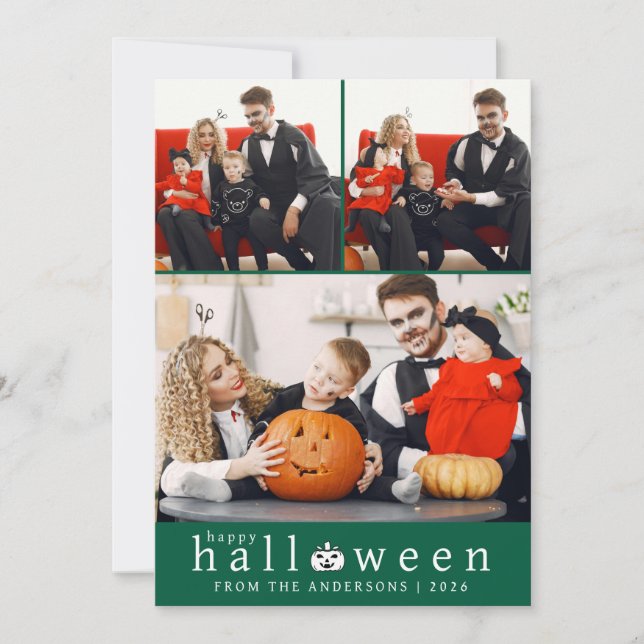 Minimalist Modern Spooky Happy Halloween 3 Photo Holiday Card (Front)