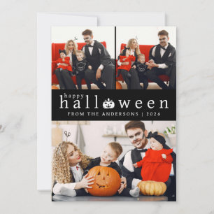 Minimalist Modern Spooky Happy Halloween 3 Photo Holiday Card