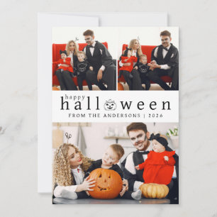 Minimalist Modern Spooky Happy Halloween 3 Photo Holiday Card