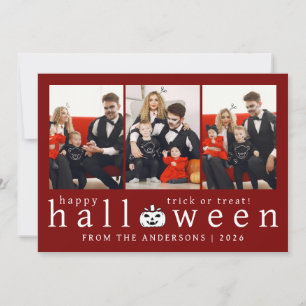 Minimalist Modern Spooky Happy Halloween 3 Photo Holiday Card