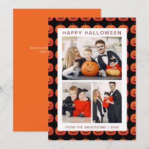 Minimalist Modern Spooky Happy Halloween 3 Photo Holiday Card