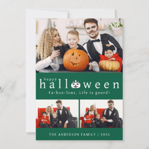 Minimalist Modern Spooky Happy Halloween 3 Photo Holiday Card