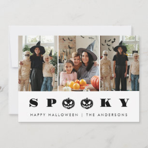 Minimalist Modern Spooky Happy Halloween 3 Photo Holiday Card