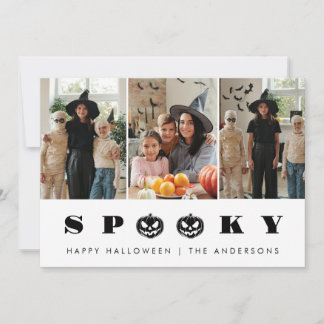 Minimalist Modern Spooky Happy Halloween 3 Photo Holiday Card