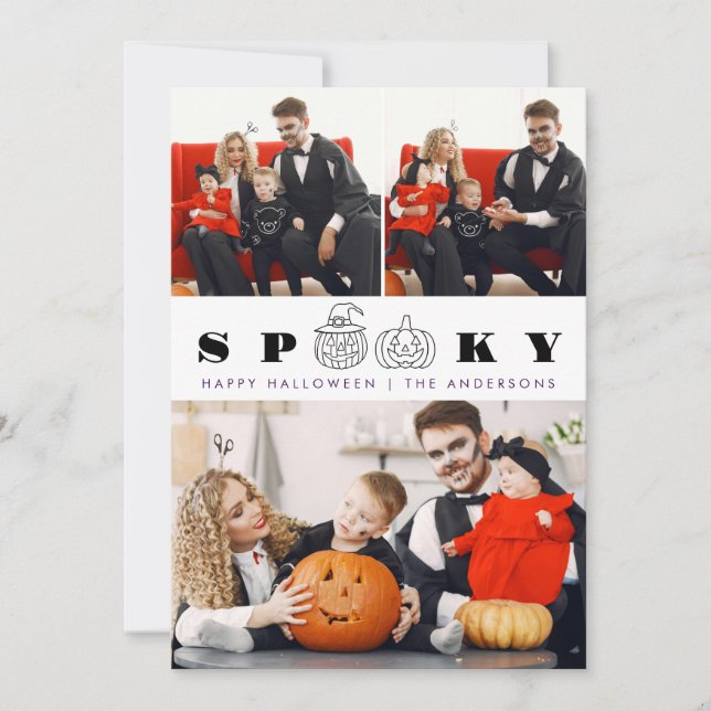 Minimalist Modern Spooky Happy Halloween 3 Photo Holiday Card (Front)