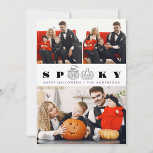 Minimalist Modern Spooky Happy Halloween 3 Photo Holiday Card