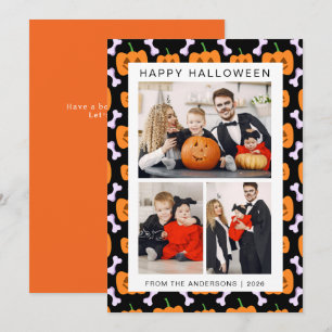 Minimalist Modern Spooky Happy Halloween 3 Photo Holiday Card