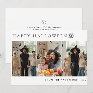 Minimalist Modern Spooky Happy Halloween 3 Photo Holiday Card