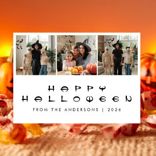 Minimalist Modern Spooky Happy Halloween 3 Photo Holiday Card