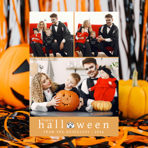 Minimalist Modern Spooky Happy Halloween 3 Photo Holiday Card