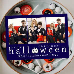 Minimalist Modern Spooky Happy Halloween 3 Photo Holiday Card