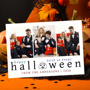 Minimalist Modern Spooky Happy Halloween 3 Photo Holiday Card