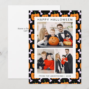 Minimalist Modern Spooky Happy Halloween 3 Photo Holiday Card