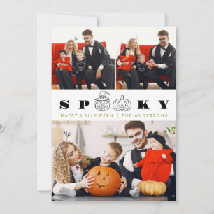 Minimalist Modern Spooky Happy Halloween 3 Photo Holiday Card