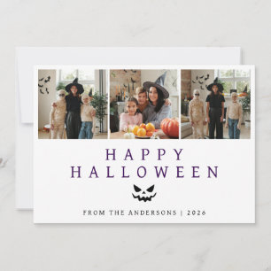 Minimalist Modern Spooky Happy Halloween 3 Photo Holiday Card