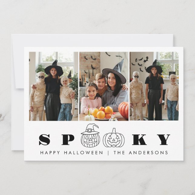 Minimalist Modern Spooky Happy Halloween 3 Photo Holiday Card (Front)