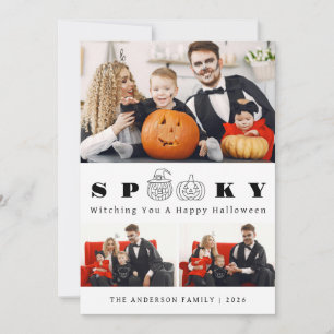 Minimalist Modern Spooky Happy Halloween 3 Photo Holiday Card