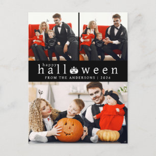 Minimalist Modern Spooky Happy Halloween 3 Photo Holiday Postcard
