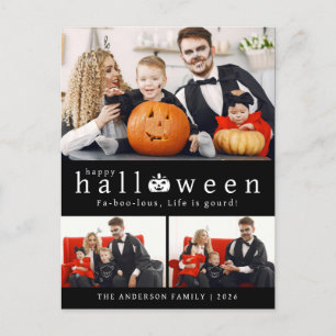 Minimalist Modern Spooky Happy Halloween 3 Photo Holiday Postcard