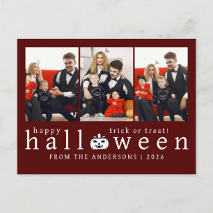 Minimalist Modern Spooky Happy Halloween 3 Photo Holiday Postcard