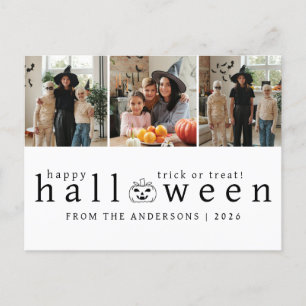 Minimalist Modern Spooky Happy Halloween 3 Photo Holiday Postcard