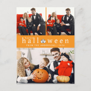 Minimalist Modern Spooky Happy Halloween 3 Photo Holiday Postcard