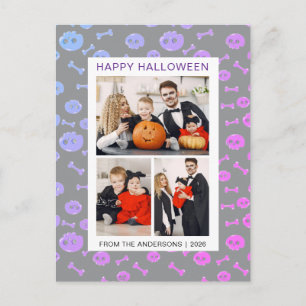 Minimalist Modern Spooky Happy Halloween 3 Photo Holiday Postcard