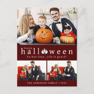 Minimalist Modern Spooky Happy Halloween 3 Photo Holiday Postcard