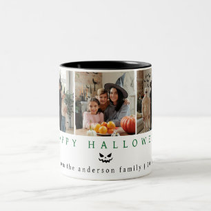 Minimalist Modern Spooky Happy Halloween 3 Photo Two-Tone Coffee Mug