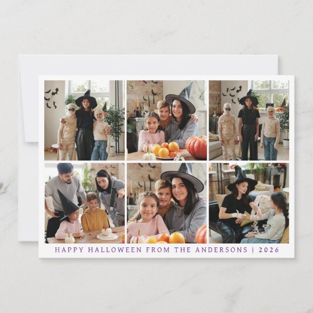 Minimalist Modern Spooky Happy Halloween 6 Photo Holiday Card (Front)