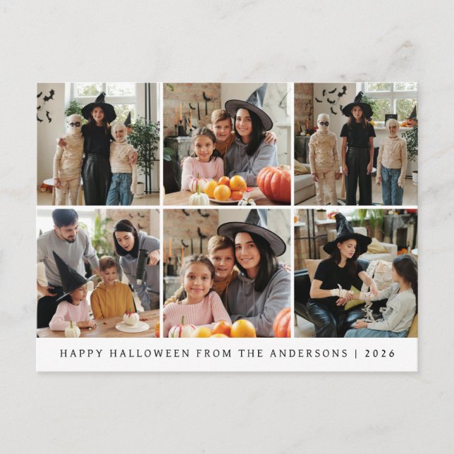 Minimalist Modern Spooky Happy Halloween 6 Photo Holiday Postcard (Front)