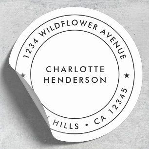 Minimalist Modern Star Circular Return Address Classic Round Sticker