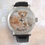 Minimalist Modern Stylish Pet Dog Photo Name Watch<br><div class="desc">Put your dog in the picture with this elegant customisable watch. Your own choice of favourite photo will be displayed on the watch face, with text (such as your dog's name) curved around the lower edge in stylish lettering. With simple minimalist style and custom appeal, the watch makes an ideal...</div>