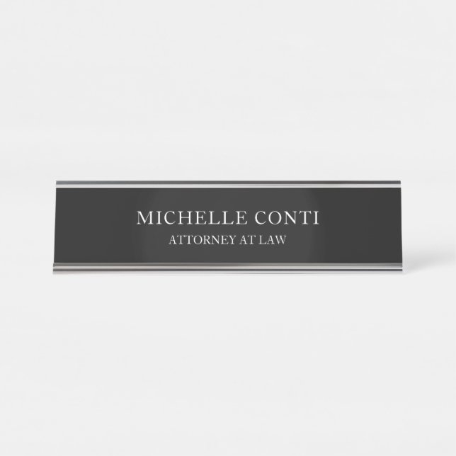 Minimalist Modern Stylish Professional Black Desk Name Plate (Front)