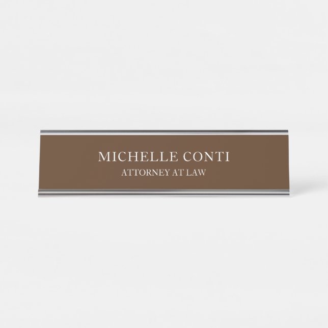 Minimalist Modern Stylish Professional Brown Desk Name Plate (Front)